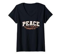 Femme Boho Wildflower Bible Verse Christian Collection. Peace T-Shirt avec Col en V