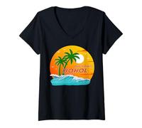 Femme Bohol Philippines Palmiers Plage Île Souvenir Vacances T-Shirt avec Col en V