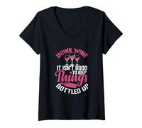 Femme Boire du vin Il n'est Pas Bon de Garder Les Choses en Bouteille T-Shirt avec Col en V