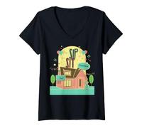 Femme Bois Assieds-Toi Et Transforme Calme Intérieur Rétro T-Shirt avec Col en V
