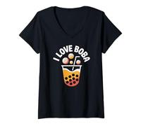 Femme Boisson Amusante au thé à Bulles I Love Boba T-Shirt avec Col en V