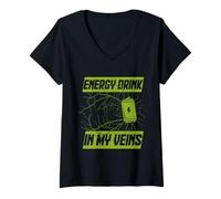 Femme Boisson Énergétique Energy Drink in My Veins T-Shirt avec Col en V