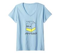 Femme Boîte à Lait de Banane, Design Japonais Minimaliste, boîte à Lait Kawaii T-Shirt avec Col en V