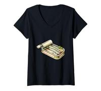 Femme Boîte à Sardines Vintage pour Amateurs de Fruits de mer Art côtier T-Shirt avec Col en V