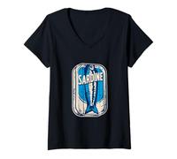 Femme Boîte à Sardines Vintage rétro pour Les gourmets T-Shirt avec Col en V