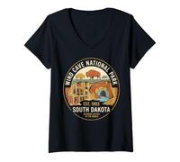 Femme Boite d'art rétro en Forme de Bison du Parc National de Wind Cave, Dakota du Sud T-Shirt avec Col en V