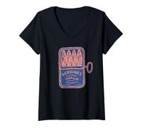 Femme Boîte de Sardines Vintage rétro en Conserve et Motif Gourmet T-Shirt avec Col en V