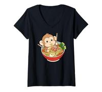 Femme Bol à Nouilles japonaises Singe Japonais Zoo Japonais garçon Fille T-Shirt avec Col en V