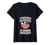 Femme Bol à Nouilles stressé et obsédé par Les Ramen T-Shirt avec Col en V