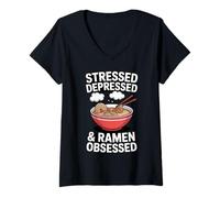 Femme Bol à Nouilles stressé et obsédé par Les Ramen T-Shirt avec Col en V