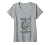 Femme Bold as a Lion Christian Bible Psalm Verse T-Shirt avec Col en V