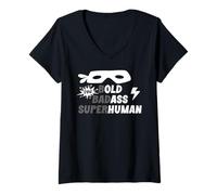 Femme Bold Badass Superhuman Old Ass Human Old Ass Man Funny Dad T-Shirt avec Col en V