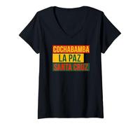 Femme Bolivia Villes Cochabamba La Paz Santa Cruz Drapeau bolivien T-Shirt avec Col en V