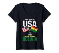 Femme Bolivian American Mon histoire a commencé dans Bolivia Pride Vintage T-Shirt avec Col en V