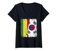 Femme Bolivie Corée du Sud Demi Drapeau Bolivien Corée du Sud Jersey T-Shirt avec Col en V