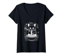 Femme Bombay Cat Ramen Japanese Noodles T-Shirt avec Col en V