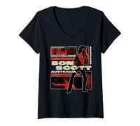 Femme Bon Scott Collage Graphique rétro Vieilli T-Shirt avec Col en V