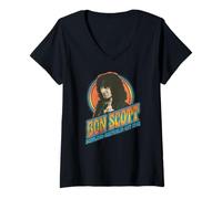 Femme Bon Scott Photo Graphique rétro Rock Vieilli T-Shirt avec Col en V
