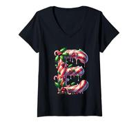 Femme Bonbon Canne et Christmas Holly Delight T-Shirt avec Col en V