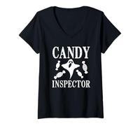 Femme Bonbons Inspecteur Fantôme Halloween T-Shirt avec Col en V