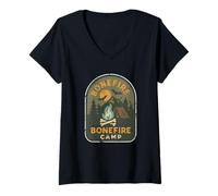 Femme Bonefire Camp Bones and Flame T-Shirt avec Col en V