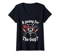 Femme Bonfire Night Fireworks Penny for The Guy T-Shirt avec Col en V