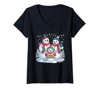 Femme Bonhomme de Neige Famille Noël pour Femmes, Hommes, Enfants avec bonhommes de Neige T-Shirt avec Col en V