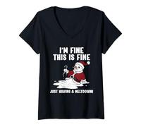 Femme Bonhomme de Neige rétro I'm Fine This is Fine Just Having A Meltdown T-Shirt avec Col en V
