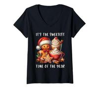 Femme Bonhomme en Pain d'épice de Noël, C'est Le Moment Le Plus Doux de l'année T-Shirt avec Col en V