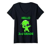 Femme Bonjour, 3e année, Cute Dabbing Alien School Day T-Shirt avec Col en V