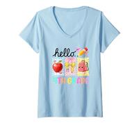 Femme Bonjour, 4e année, aventure scolaire amusante T-Shirt avec Col en V