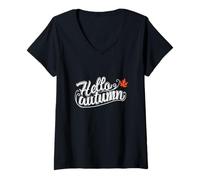 Femme Bonjour Automne T-Shirt avec Col en V