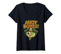 Femme Bonjour Bones Pirate T-Shirt avec Col en V