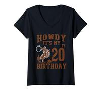 Femme Bonjour, C'est Mon 20e Anniversaire, Western Cowboy, 20 Ans T-Shirt avec Col en V