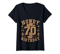 Femme Bonjour, C'est Mon 70e Anniversaire, Western Cowboy, 70 Ans T-Shirt avec Col en V
