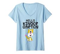 Femme Bonjour Chat de maternelle, Premier jour d'école, Professeur T-Shirt avec Col en V