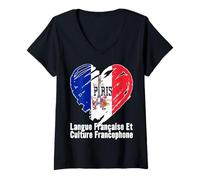 Femme Bonjour France Journée Internationale de la Francophonie T-Shirt avec Col en V