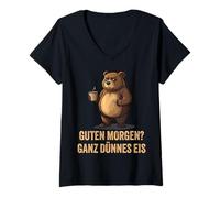 Femme Bonjour - Glace très Fine (Ours) - Design de café Amusant T-Shirt avec Col en V