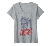 Femme Bonjour Madame Arc De Triomphe Style Paris France T-Shirt avec Col en V