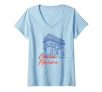 Femme Bonjour Madame Paris Arc de Triomphe French Travel Esthétique T-Shirt avec Col en V