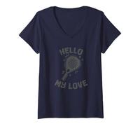 Femme Bonjour Mon Amour Padel Tennis T-Shirt avec Col en V