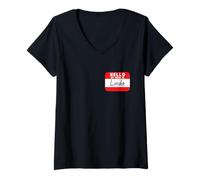Femme Bonjour, Mon nom est Linda Funny Name Tag T-Shirt avec Col en V