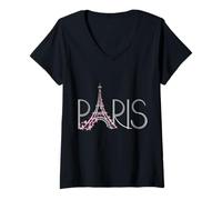 Femme Bonjour Paris T-Shirt avec Col en V