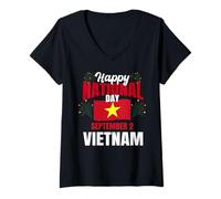 Femme Bonne fête Nationale Vietnam Vietnamien Septembre 2 T-Shirt avec Col en V