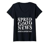 Femme Bonne Nouvelle Jésus Vous Aime inspirant Religieux chrétien T-Shirt avec Col en V