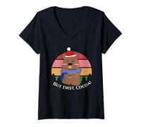 Femme Bonnet de Noël rétro avec Motif Ours en Peluche T-Shirt avec Col en V