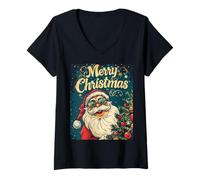 Femme Bonnet de Père Noël Amusant et Mignon T-Shirt avec Col en V