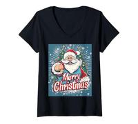 Femme Bonnet de Père Noël Amusant et Mignon T-Shirt avec Col en V