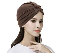 Femme Bonnet Turban Chimio Extensible Bonnet de Nuit Sommeil Coton Couvre-chef Calotte Doux Bandeau Foulard Musulmane Mode Chapeau Perte Cheveux pour Cancer Alopécie Sortie - Café - Taille unique