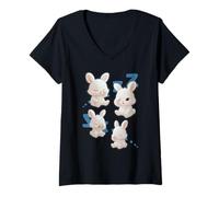 Femme Bonnie endormie prête à Dormir, Motif Lapin Mignon et Moelleux T-Shirt avec Col en V